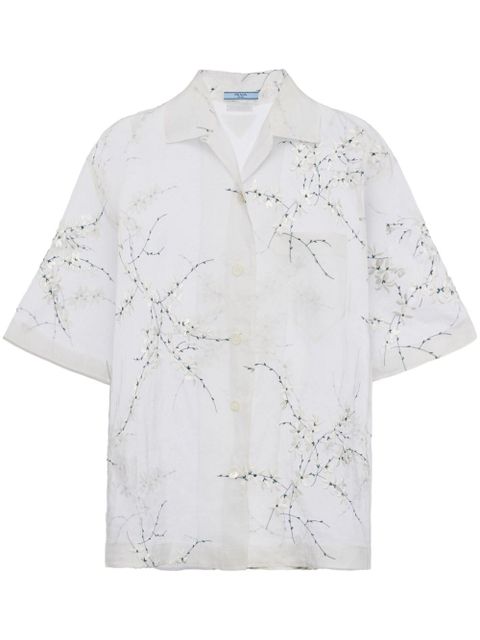 Prada floral-embroidered sheer silk shirt - White - zdjęcie produktu nr 1