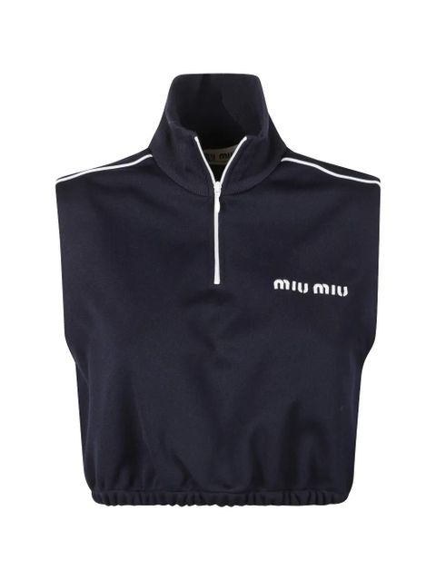 Miu Miu quarter-zip cropped vest - Blue - zdjęcie produktu nr 1