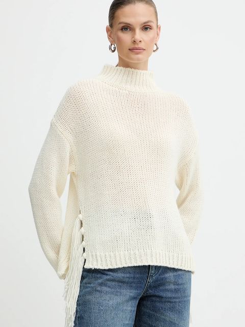 Marella sweter z dodatkiem wełny Emme by Marella damski kolor beżowy ciepły z półgolfem 2525366082200 - zdjęcie produktu nr 1