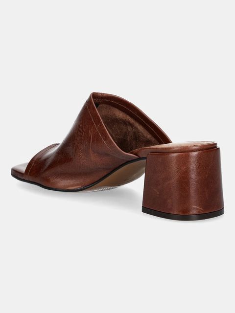 Jonak klapki skórzane BUTTERFLY damskie kolor brązowy na słupku 3600242