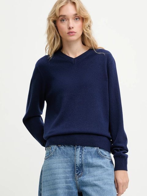 Answear.LAB sweter z wełny merino damski kolor granatowy lekki - zdjęcie produktu nr 1