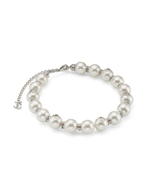 Jimmy Choo debossed-logo pearl-detail necklace - Silver - zdjęcie produktu nr 2