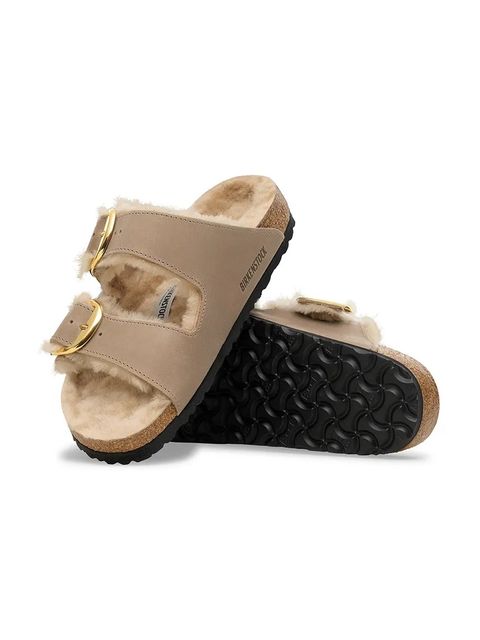 Birkenstock kapcie zamszowe Arizona Big Buckle Shearling kolor beżowy 1030384
