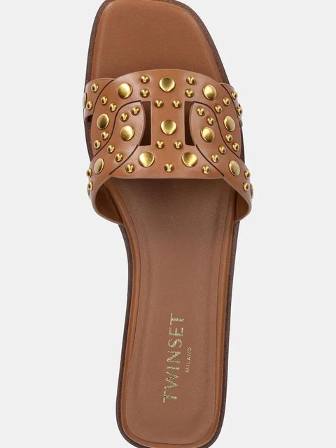 Twinset klapki skórzane damskie kolor brązowy 251TGT072