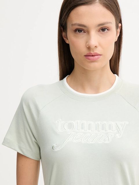Tommy Jeans t-shirt bawełniany damski kolor zielony DW0DW21388