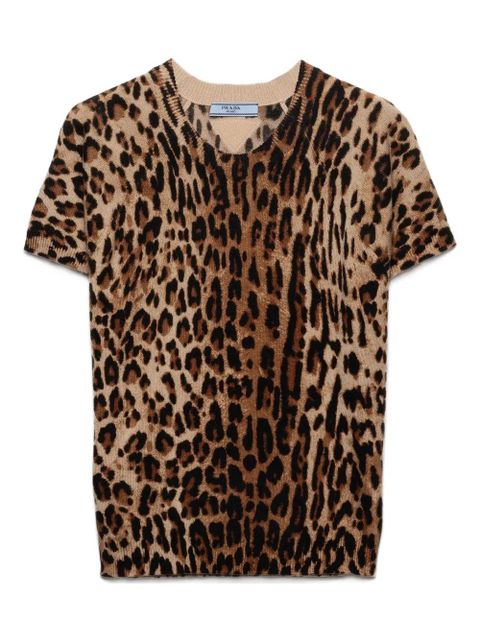 Prada leopard-print knitted T-shirt - Brown - zdjęcie produktu nr 1