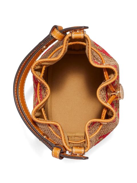 Tory Burch T Monogram straw mini bucket bag - Neutrals