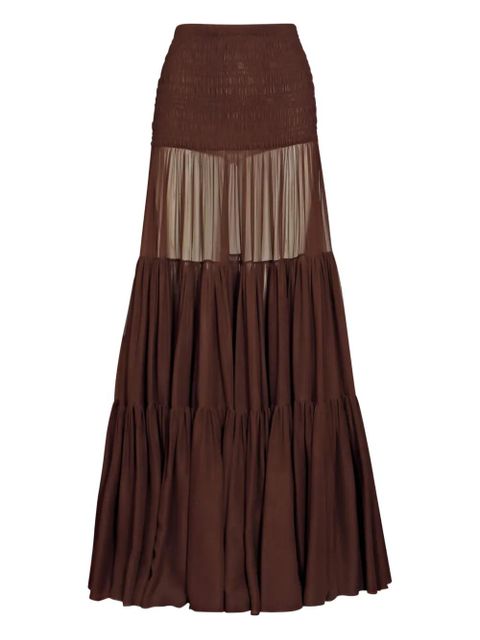 Saint Laurent shirred tiered maxi skirt - Brown - zdjęcie produktu nr 1