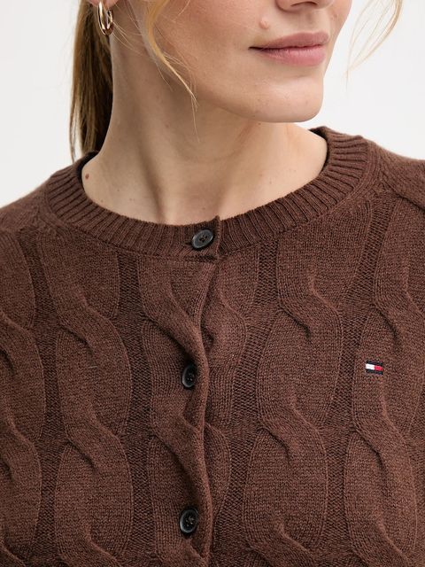 Tommy Hilfiger kardigan wełniany damski kolor brązowy WW0WW47463