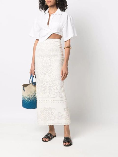 Valentino Garavani high-waisted heavy lace skirt - Neutrals