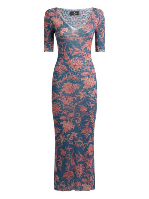ETRO floral-motif tulle midi dress - Blue - zdjęcie produktu nr 1