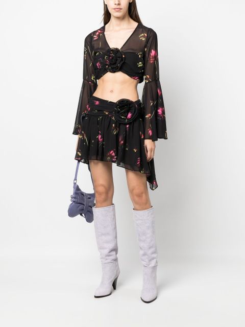 ROTATE BIRGER CHRISTENSEN semi-sheer floral-print cropped blouse - Black - zdjęcie produktu nr 2