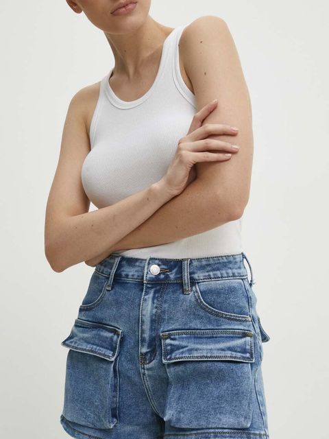 Answear.LAB szorty jeansowe damskie kolor niebieski gładkie high waist