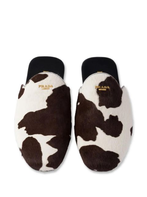 Prada cow-print slip-on mules - White