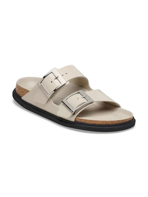 Birkenstock klapki skórzane Arizona Droplet Buckle damskie kolor beżowy 1030326