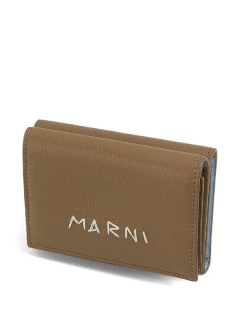 Marni logo-embroidered leather wallet - Brown