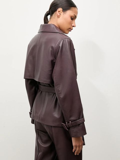Answear.LAB kurtka skórzana kolor bordowy przejściowa