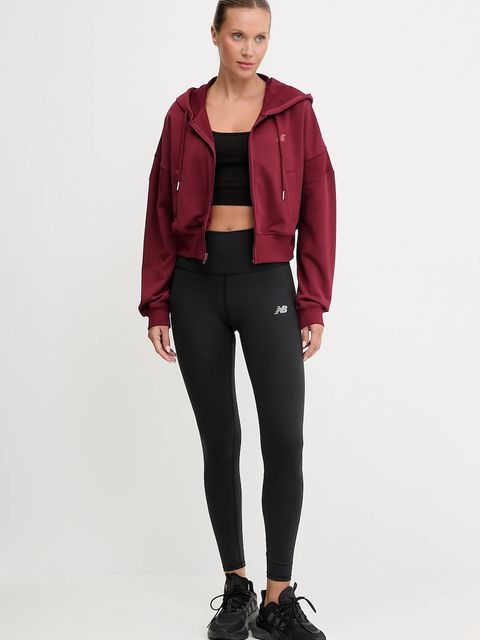 New Balance bluza bawełniana damska kolor bordowy z kapturem gładka WJ51506MHB - zdjęcie produktu nr 2