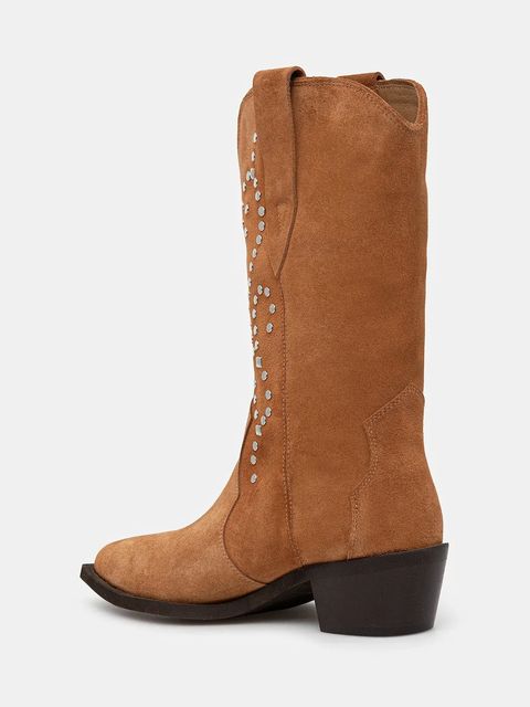 Answear.LAB kowbojki zamszowe kolor beżowy na słupku