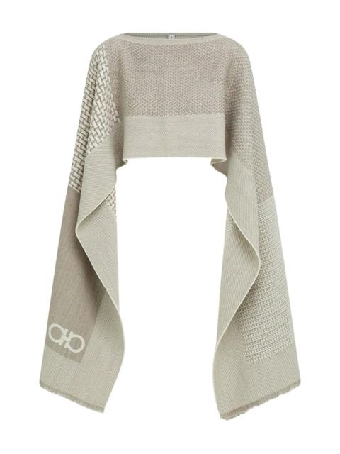Ferragamo jacquard wool poncho - Neutrals - zdjęcie produktu nr 1