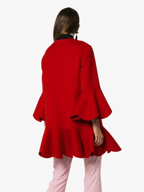 Valentino Garavani collarless ruffled coat - Red