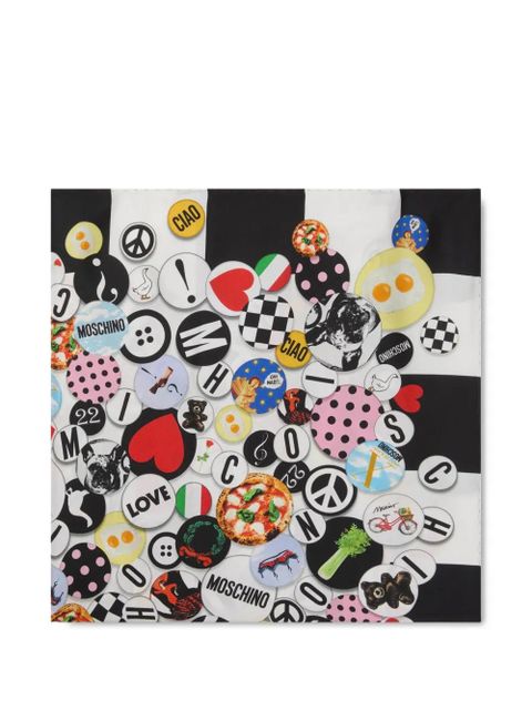 Moschino checkerboard-print silk scarf - Black