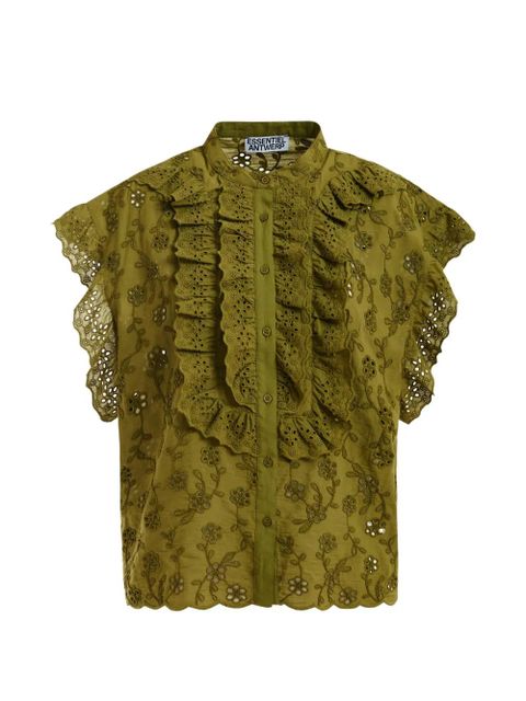 Essentiel Antwerp broderie-anglaise ruffled-detail shirt - Green - zdjęcie produktu nr 1