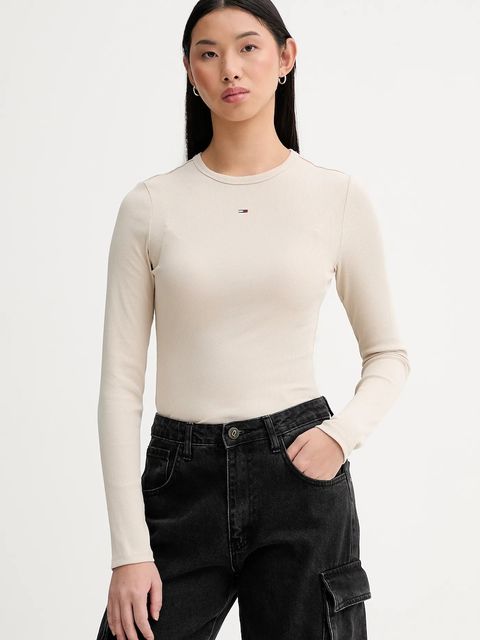 Tommy Jeans longsleeve damski kolor beżowy DW0DW17387 - zdjęcie produktu nr 1