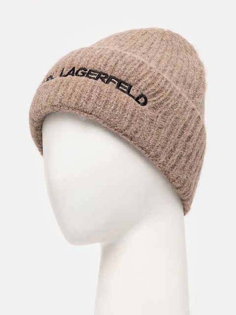 Karl Lagerfeld czapka wełniana kolor beżowy grubej dzianiny wełniana 246W3411