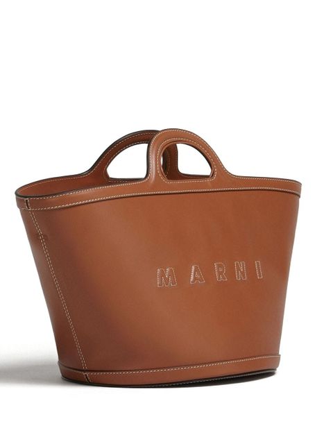 Marni small Tropicalia logo-embossed leather tote bag - Brown