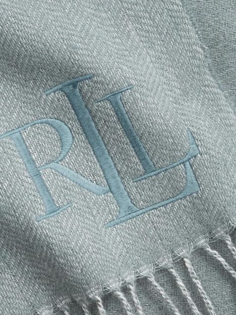 Lauren Ralph Lauren logo-embroidered fringed scarf - Blue - zdjęcie produktu nr 2