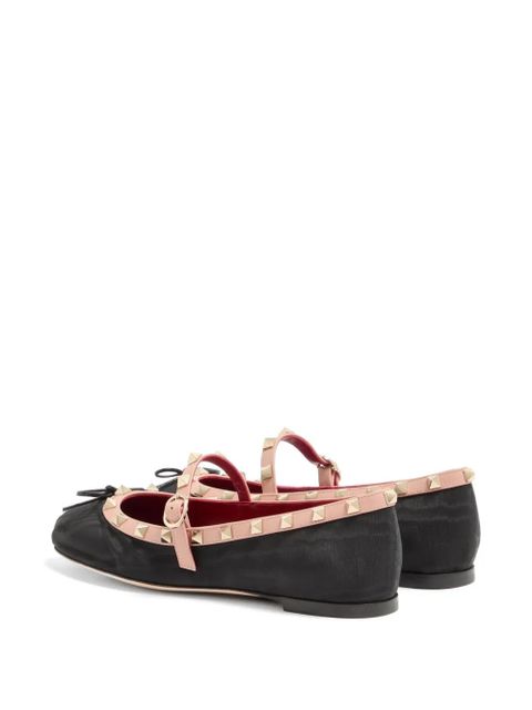 Valentino Garavani Rockstud Mary-Jane ballerina in moiré fabric 05mm - Black