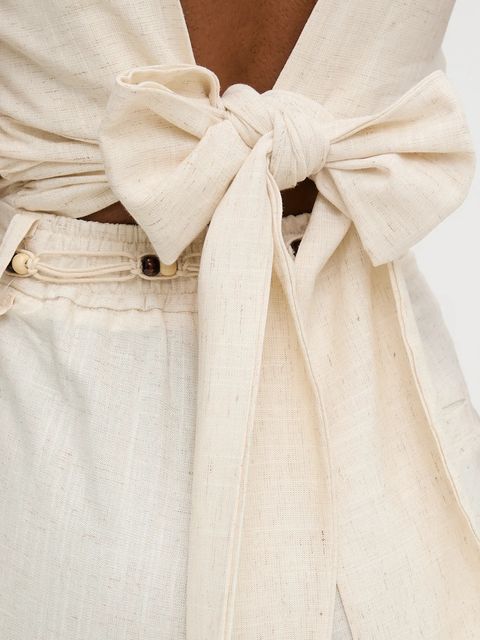 Answear.LAB bluzka z lnem damska kolor beżowy gładka