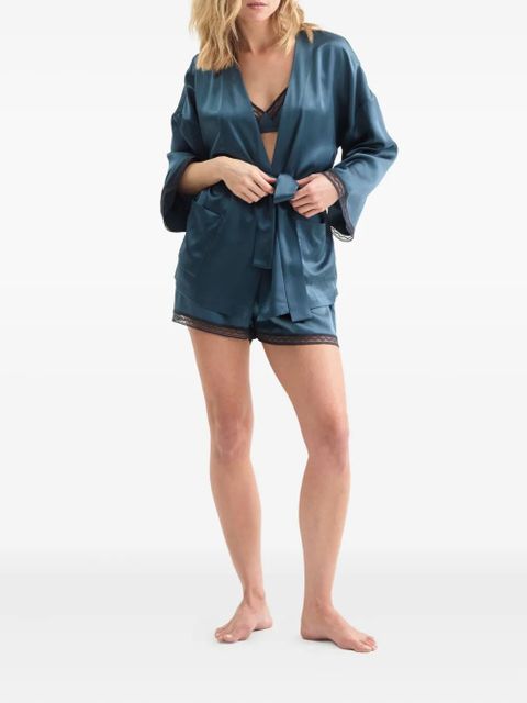 ERES Ondine lace-trimmed silk robe - Blue - zdjęcie produktu nr 2