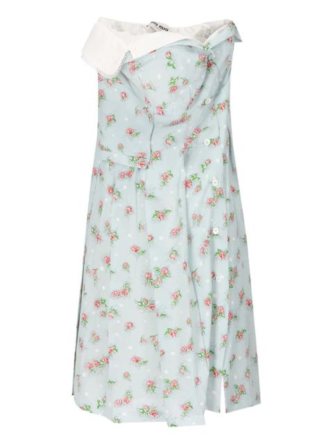 Miu Miu rose-print strapless midi dress - Blue - zdjęcie produktu nr 1