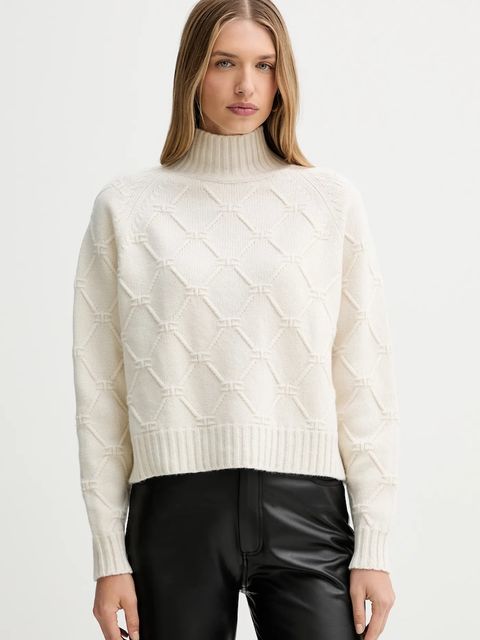 Elisabetta Franchi sweter wełniany damski kolor beżowy z golfem MK55T57E2 - zdjęcie produktu nr 1