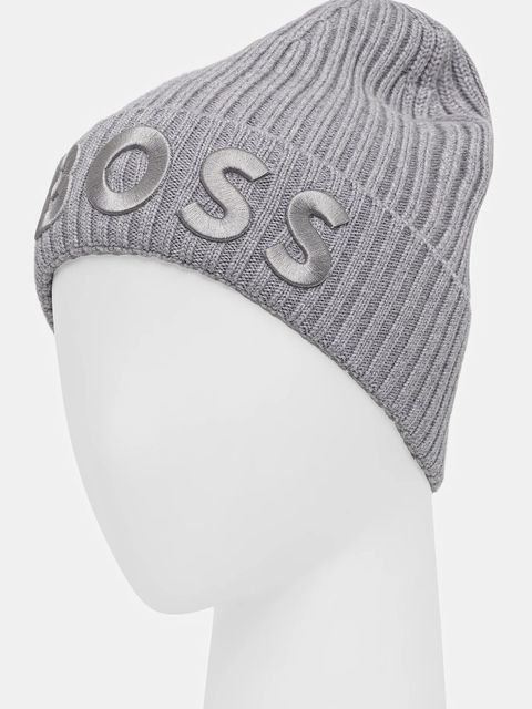 BOSS czapka wełniana kolor szary 50497815