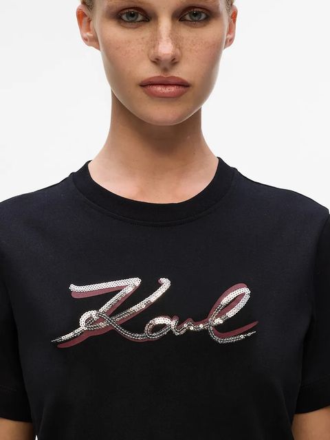 Karl Lagerfeld t-shirt bawełniany damski kolor czarny A4W17052
