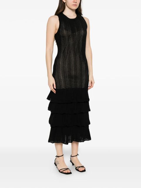TWINSET pointelle-knit ruffled midi dress - Black