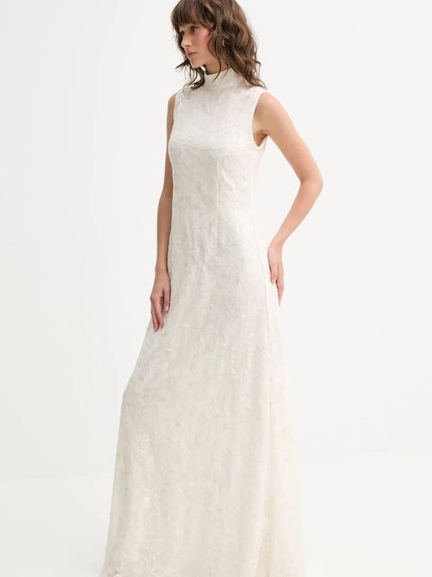 Rotate sukienka ślubna kolor beżowy maxi rozkloszowana 114196857