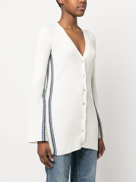 Chloé stripe-detail long wool cardigan - White