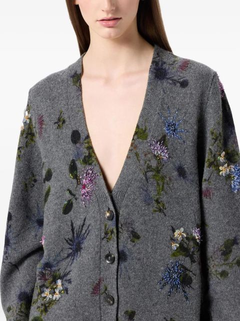 Blumarine floral-beaded cardigan - Grey