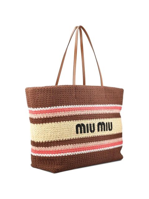 Miu Miu striped woven tote bag - Brown
