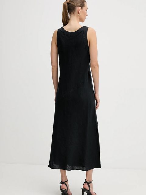 Dkny sukienka lniana kolor czarny maxi rozkloszowana P4KBCZ70