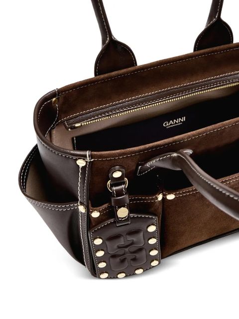 GANNI stud embellished shoulder bag - Brown
