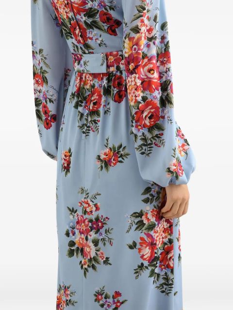 Dolce & Gabbana flora-printl belted maxi dress - Blue