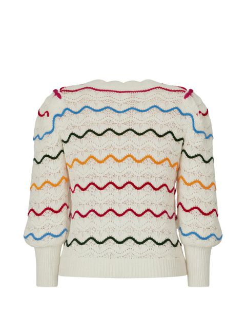 FARM Rio scallop-edge pointelle-knit cardigan - Neutrals - zdjęcie produktu nr 2