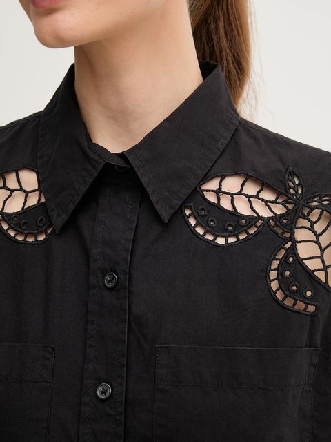 Dkny koszula bawełniana damska kolor czarny regular z kołnierzykiem klasycznym P5DM0B45