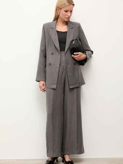 Answear.LAB marynarka kolor szary dwurzędowa gładka