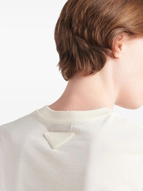Prada logo-print cotton cropped t-shirt - Neutrals